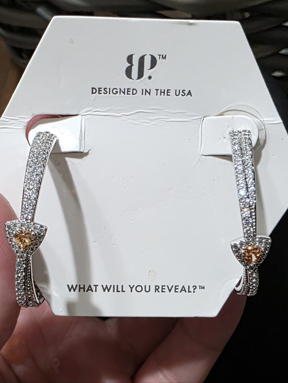 Designed in the USA Silver Hoop Earrings with Champagne Accents